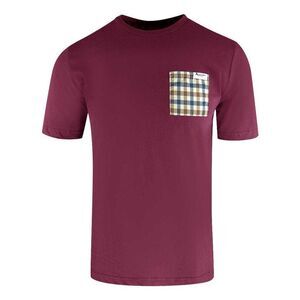 Aquascutum Mens Checked Chest Pocket Active T-Shirt / Burgundy
